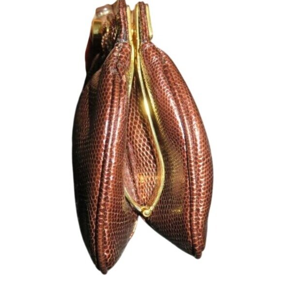 J. TIRAS Metallic Copper Snakeskin Embossed Leather Crossbody Jeweled Clutch bag - Picture 4 of 15